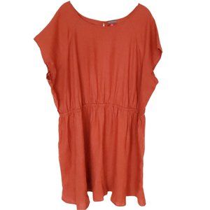 Vince Camuto Linen Dress Women's 3X Orange Cap Sleeves Short Elastic Waist Mini